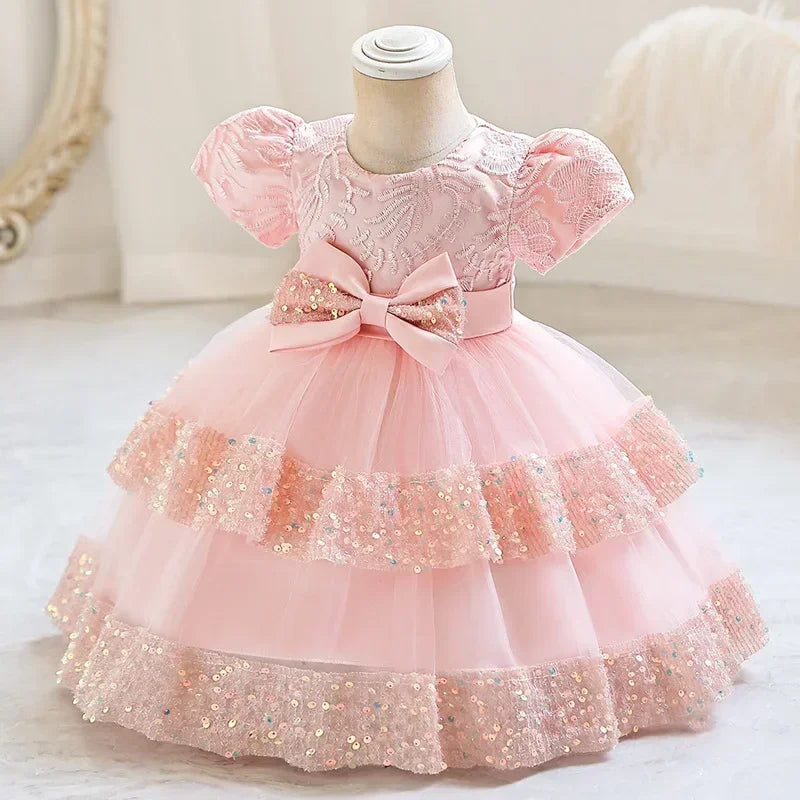 Fashion Bow Girls Party Dresses Cotton Short Sleeve Children Clothing Bridesmaid Dresses Summer Kids Dresses for Girls 1-6 Years