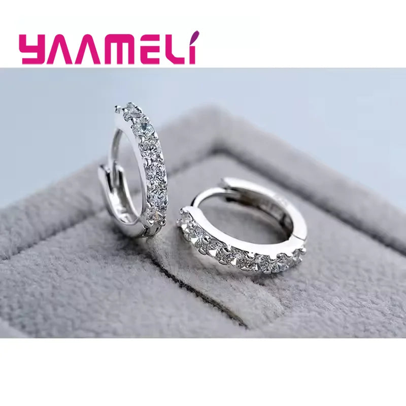 Fast Ship Newest Luxury Romantic Women Jewelry 925 Sterling Silver Plated Rhinestone Crystal Hoop Earrings For Women Wholesale