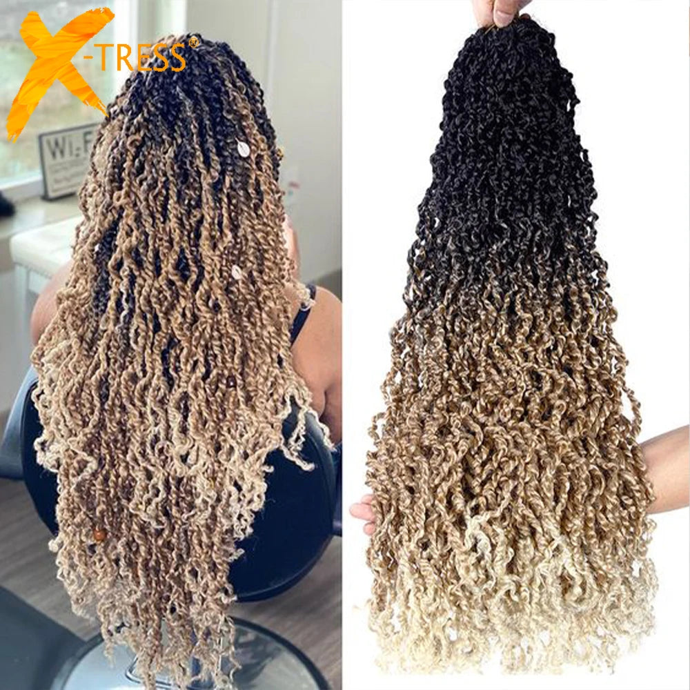 Tresses Crochet Senegalese Twist Bouclées Longues | Ombre Brun Blonde | Pré-Loop | Passion Twist | Synthétique