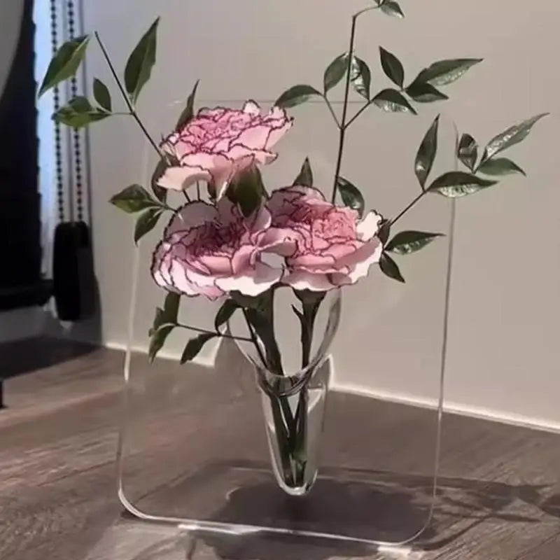 Vase à fleurs en acrylique Art moderne Cadres décoratifs transparents pour la maison Étagère de bureau Salon Affichage floral