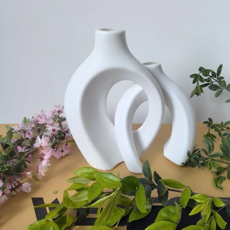 Set 2 Vases Nordiques Creux Plastique | Imitation Fleurs | Décor Salon Moderne | Haute Qualité