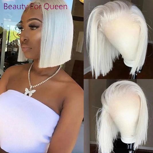 Brazilian 13x4 Colored Human Hair Wig White Straight Short Bob Cosplay Transparent HD Lace Frontal Wigs For Women Pre Plucked