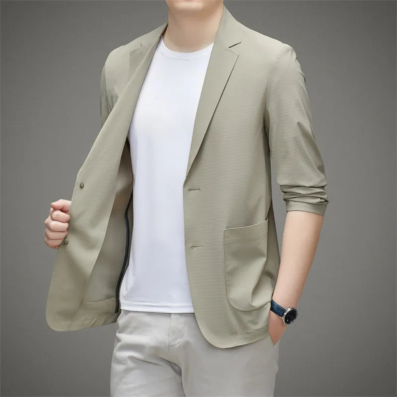 Minimalist Men's Casual Blazer Ice Silk Nylon Spandex Seamless High-Stretch Sun Protection Cooling Summer Breathable Tech Jacket