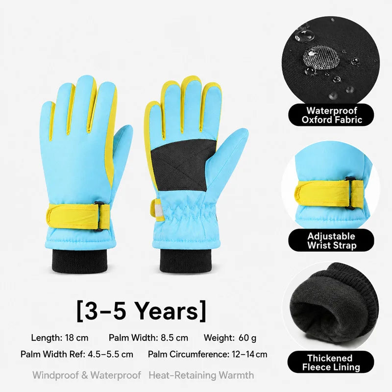 Gants de Ski Hiver Enfant | Imperméables Coupe-Vent | Doublure Polaire | Garçon & Fille 3-15 ans