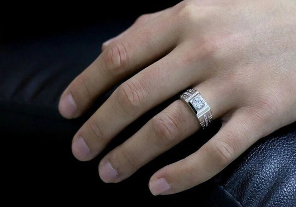 Bague Argent 925 Cristal Brillant Ajustable | Fiançailles Mariage | Bijou Homme Cadeau