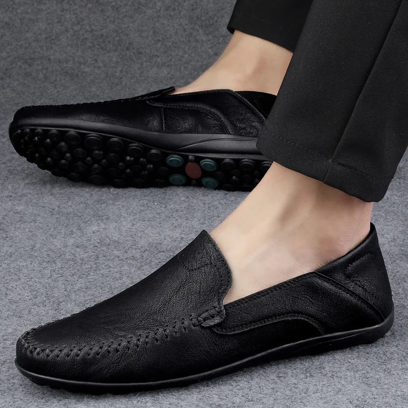 Mocassins Homme Mariage | Cuir Fendu Blanc | Chaussures Conduite Légères | Slip-On Casual Élégant 2026