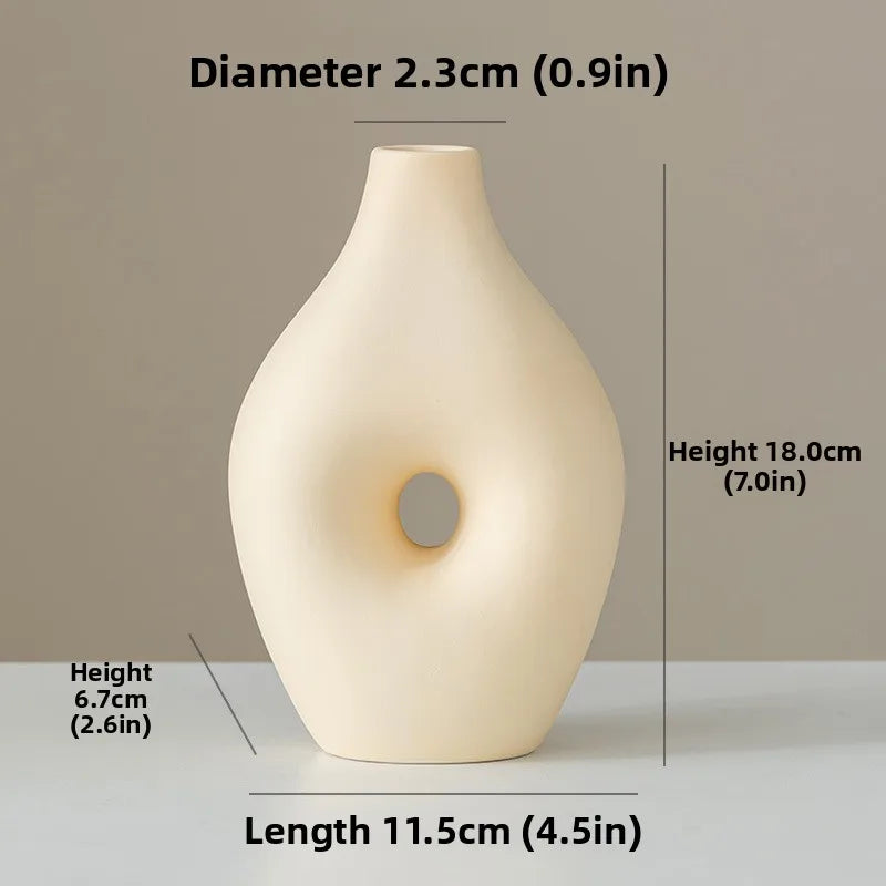 Vase Céramique Blanc Nordique | Fleurs Séchées | Décoration Salon & Bureau | Ornement Maison