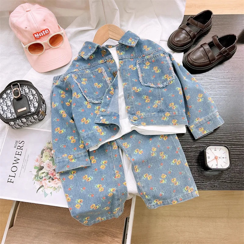 Ensemble Fille 2025 Printemps-Automne | Veste Jean & Jean Droit | Tenue Mode Enfant