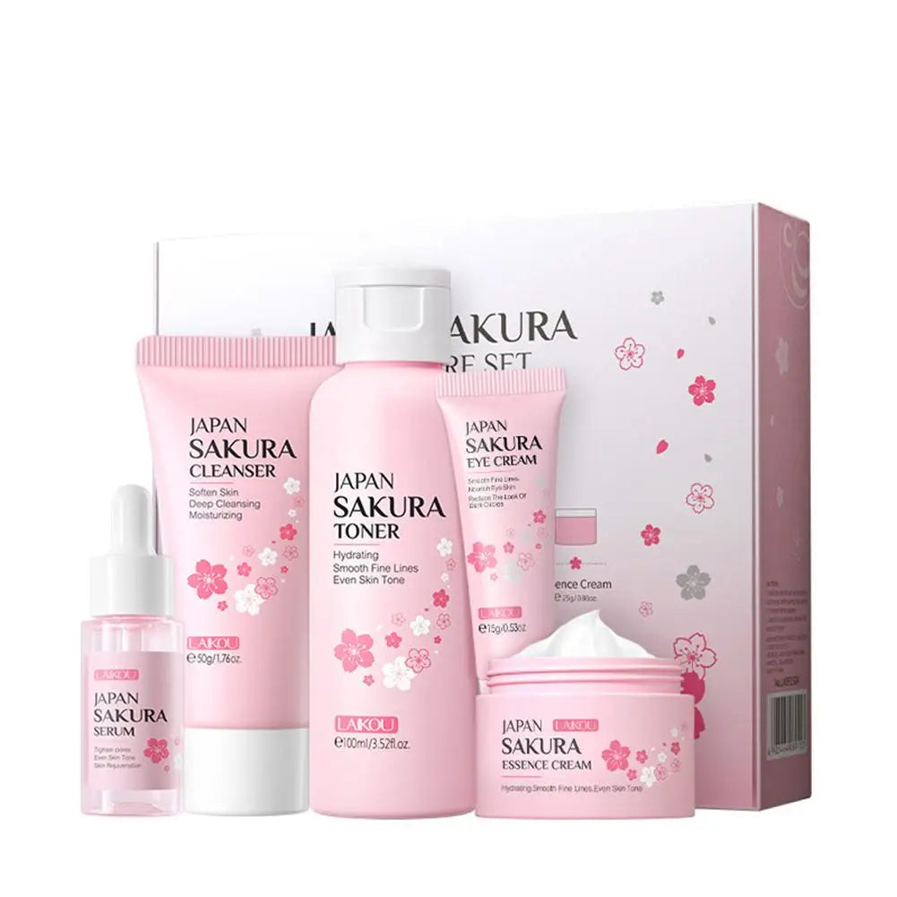 Sakura skin care sets with cleanser, serum, eye cream, facial cream, beauty products for women, travel skin care kit