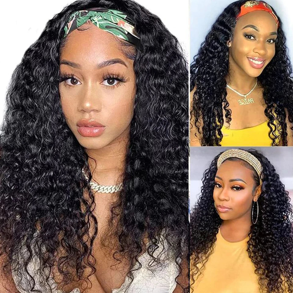 Perruque Headband Kinky Curly Jerry Curl | 250% Densité | Glueless | Machine Made | Cheveux Remy Brésiliens | Femmes Noires