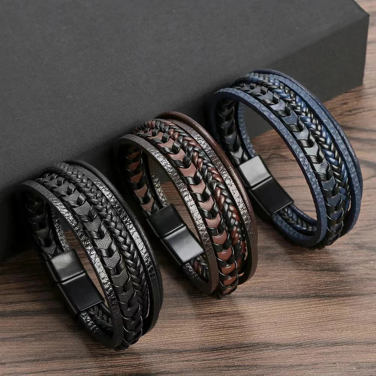 Bracelet Cuir Tressé Multicouche Homme | Boucle Magnétique Alliage | Vintage Rétro | Accessoire Mode
