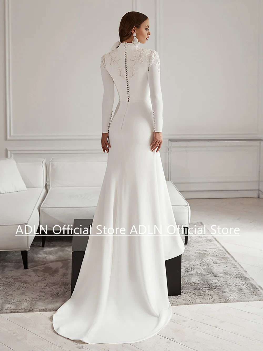 Arabian Wedding Dress High Neck Long Sleeves Customized Beading Applique Saudi Arab Mermaid Bridal Gown Robe De Mariage