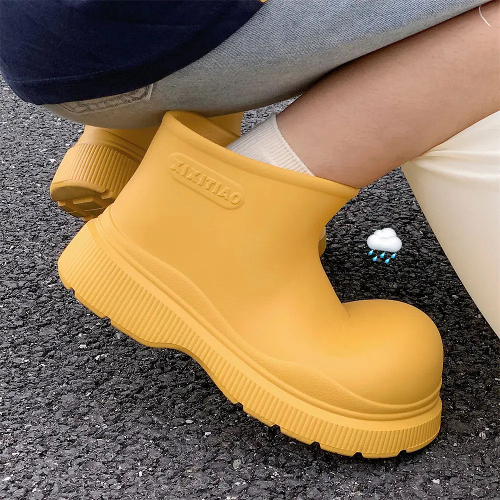 Bottes de Pluie Femme Imperméables | Tige Courte Large | Semelle Épaisse | Chaussures Eau Confortables