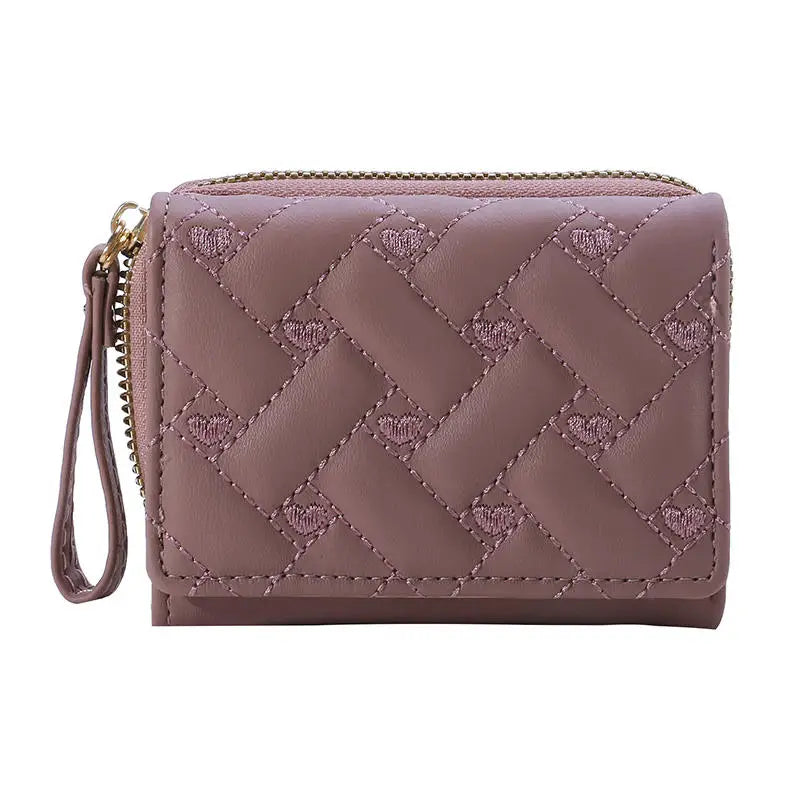 Women's Tri-Fold Wallet PU Card Holder Multi-Object Pocket Short Fashion Embroidered Love Pattern Korean Minimalist New 2023
