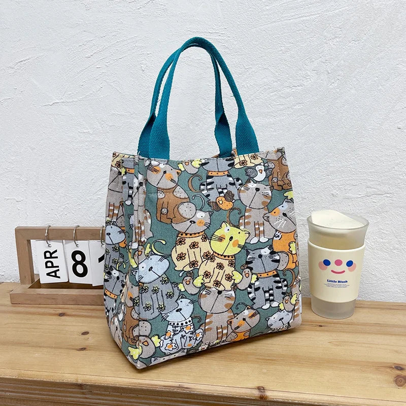 Fashionable Top-Handle Bag with Cute Cat Pattern, Portable Mommy Bag for Women