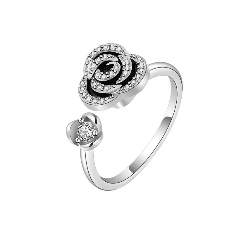Rotating Jewelry Adjustable Anxiety Ring For Women Girls Fashion Flower Round Beads Pendant Finger Rings Anti-Stress Gifts