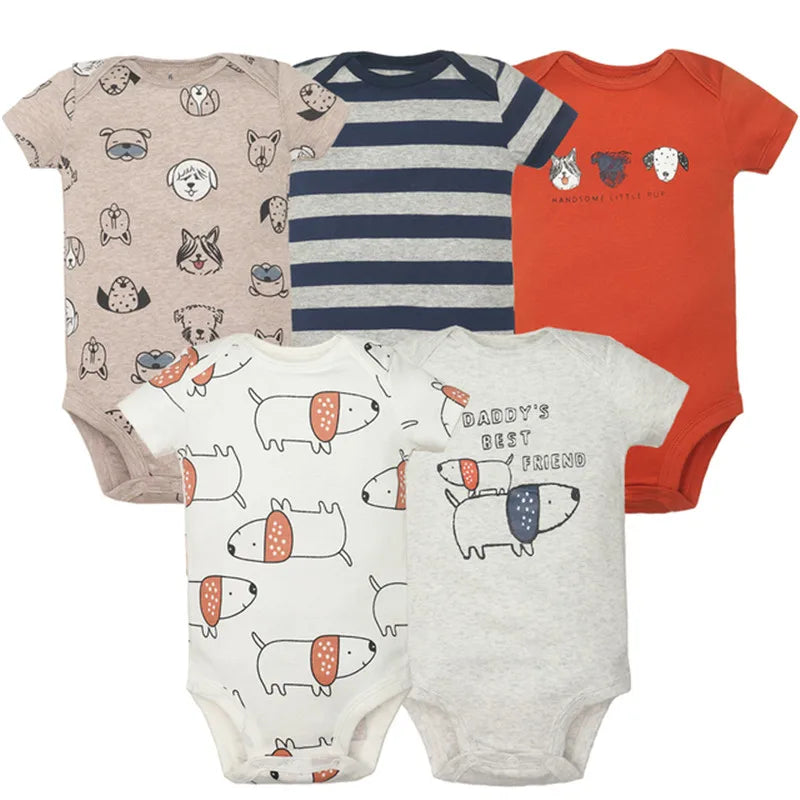 5PCS/Set Fashion Baby Clothes Set Cotton Soft Short Sleeve Summer Girls Bodysuit Newborn Toddler Body Bebe Jumpsuit Clothing