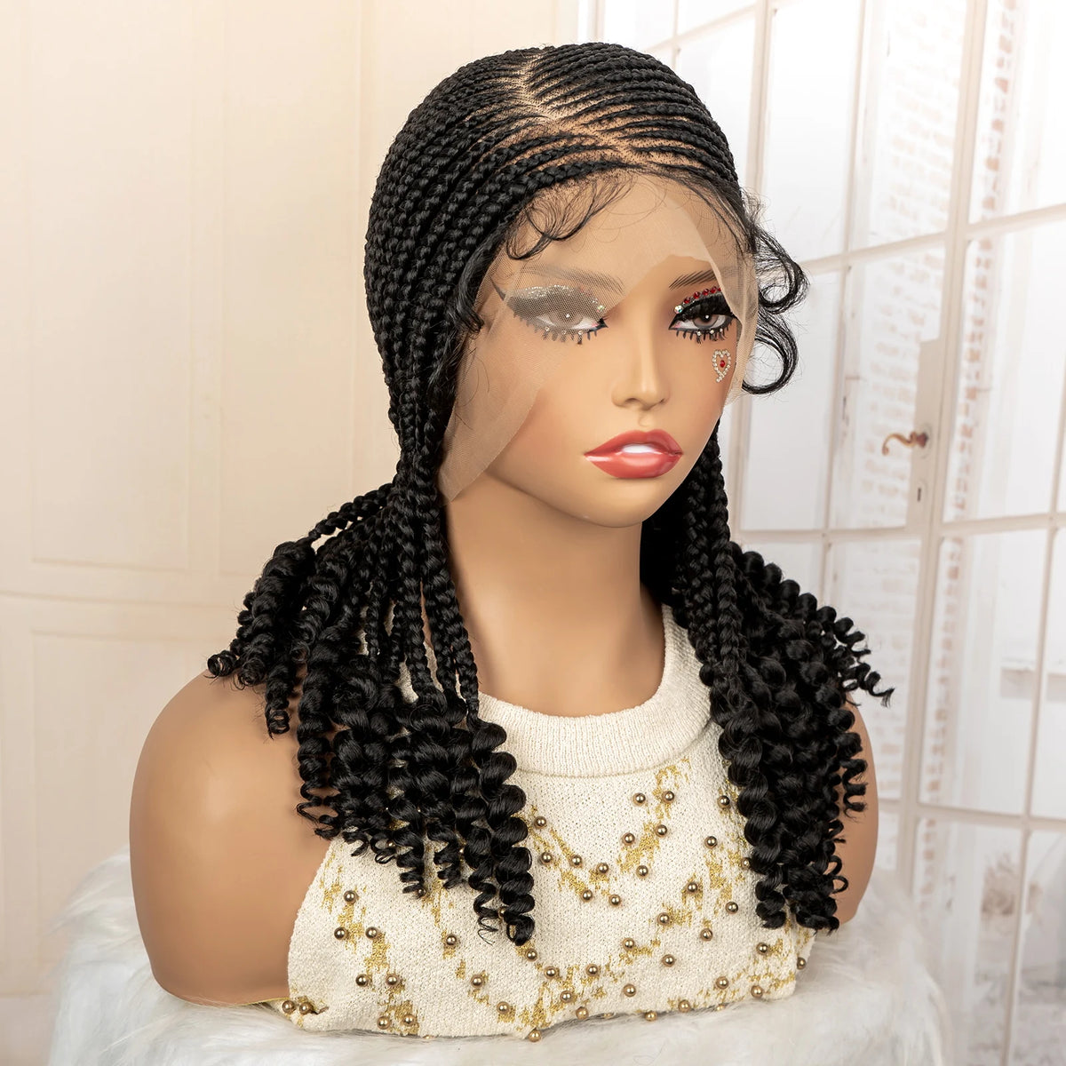 Perruque Tresses Cornrow Synthétique | Full Lace | Knotless Boucles Extrémités | Afro | Lace Frontal | Femmes Noires