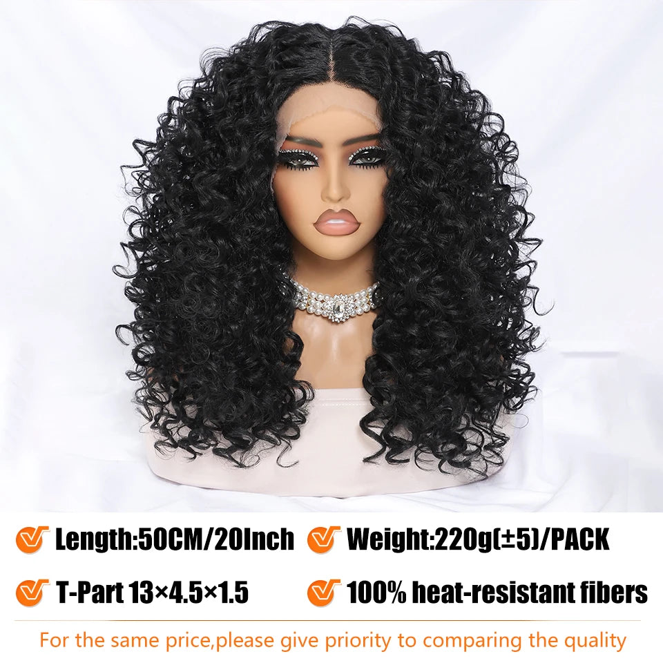 20 Inch Curly Synthetic Lace Front Wig For African Women Black T Part Blonde Curly Lace Frontal Wig For Afro Female