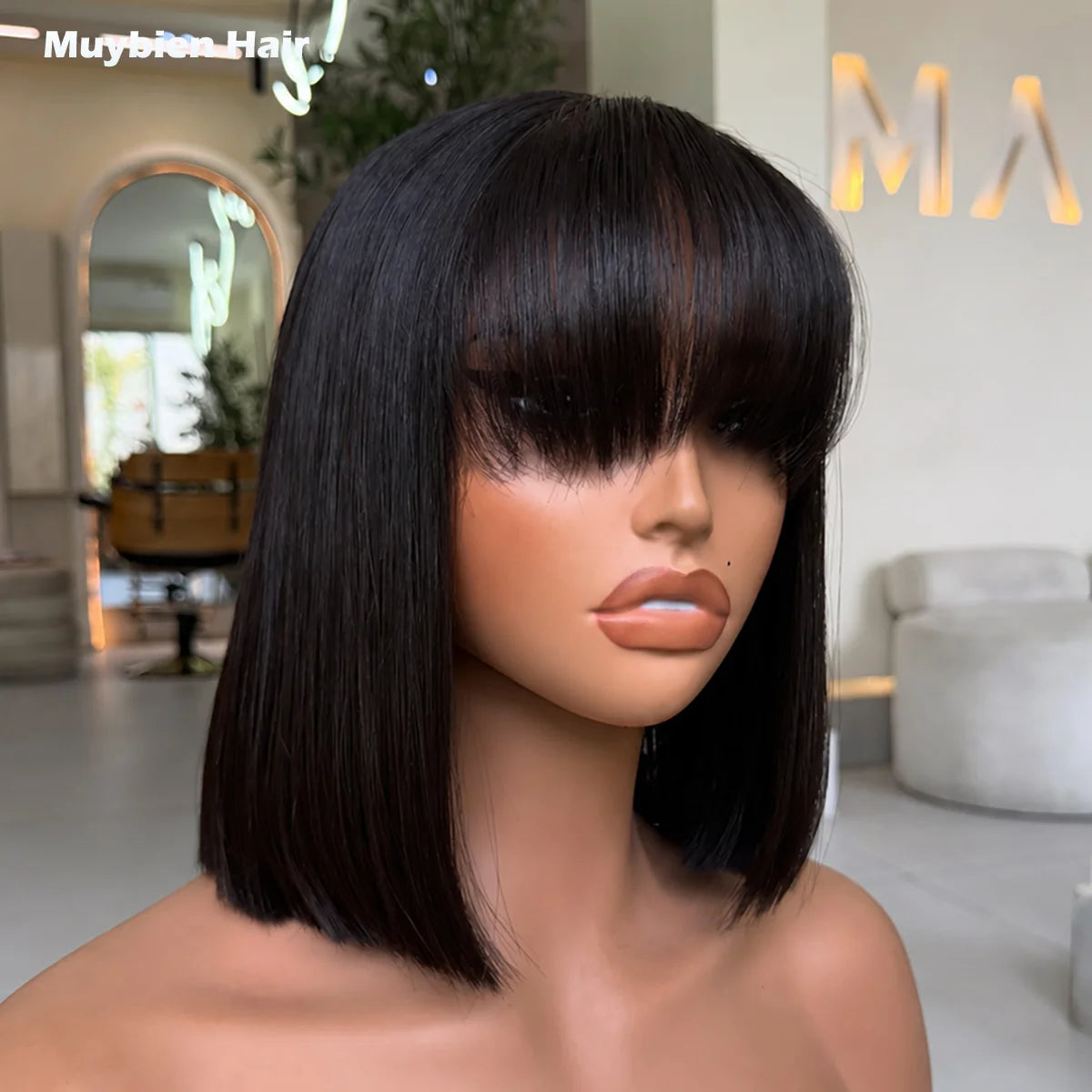 Super Double Drawn Vietnamese Blunt Cut Fringe Bob 180 Density Pre-Cut Lace Wear and Go Glueless 3x1 Closure Bob Wig with Bangs