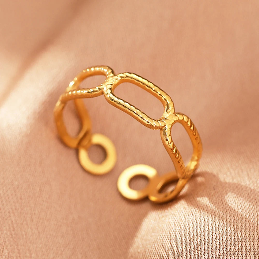 Bague Acier Inoxydable Vintage Ajourée Réglable | Luxe Léger | Statement Élégant | Bijou Femme