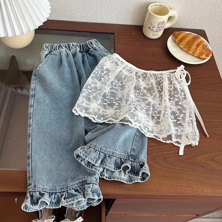 Jean Fille Printemps-Automne | Casual Large Jambe Large | Enfant Baby | Vêtements Polyvalents