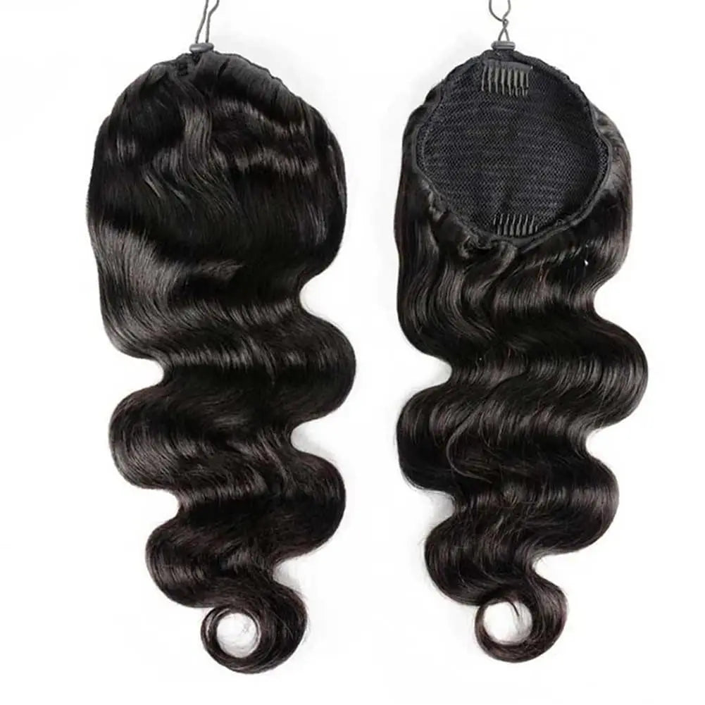 Queue de Cheval Body Wave Drawstring | Cheveux Humains Brésiliens Remy | Clip | Couleur Naturelle | Femme