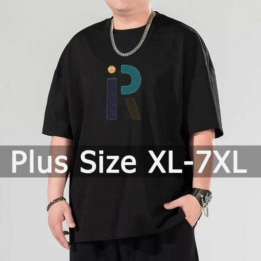 Men's Oversized Tees Plus Size 4XL 5XL 6XL 7XL Printed T-shirt for 110-175kg Summer Cotton T-shirt Round Neck Short Sleeve Tops