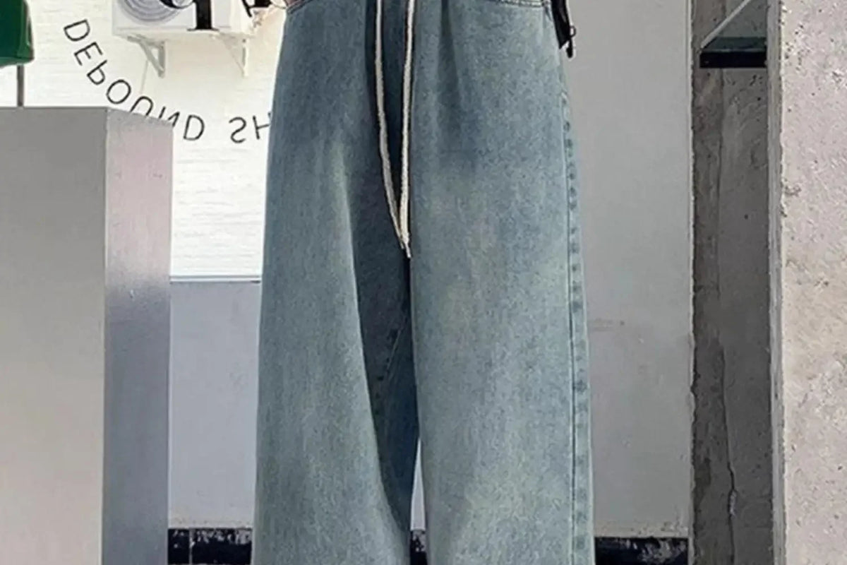 Botvotee Elastic Waist High Waist Wide Leg Jeans for Women Loose Straight Blue Long Denim Pants Female Fashion Streetwear Jeans