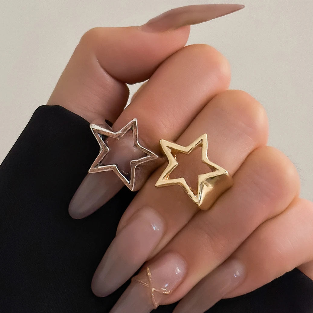 Bague Étoile Punk Gothique Irrégulière | Ajustable Couple | Y2K Vintage | Bijou Femme Statement