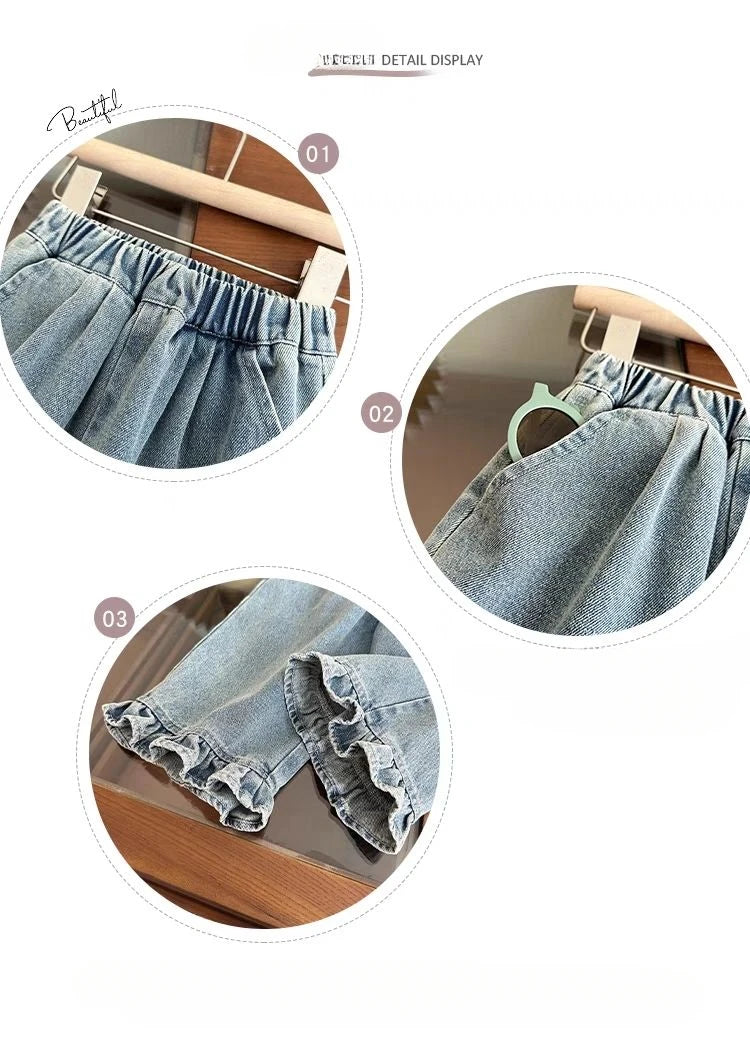 Jean Fille Printemps-Automne | Casual Large Jambe Large | Enfant Baby | Vêtements Polyvalents