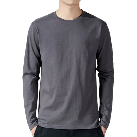 T-Shirt For Men Cotton Long Sleeve T-shirts Solid Color Men's Clothing Full Length Sleeve For Spring And Autumn Undershirts