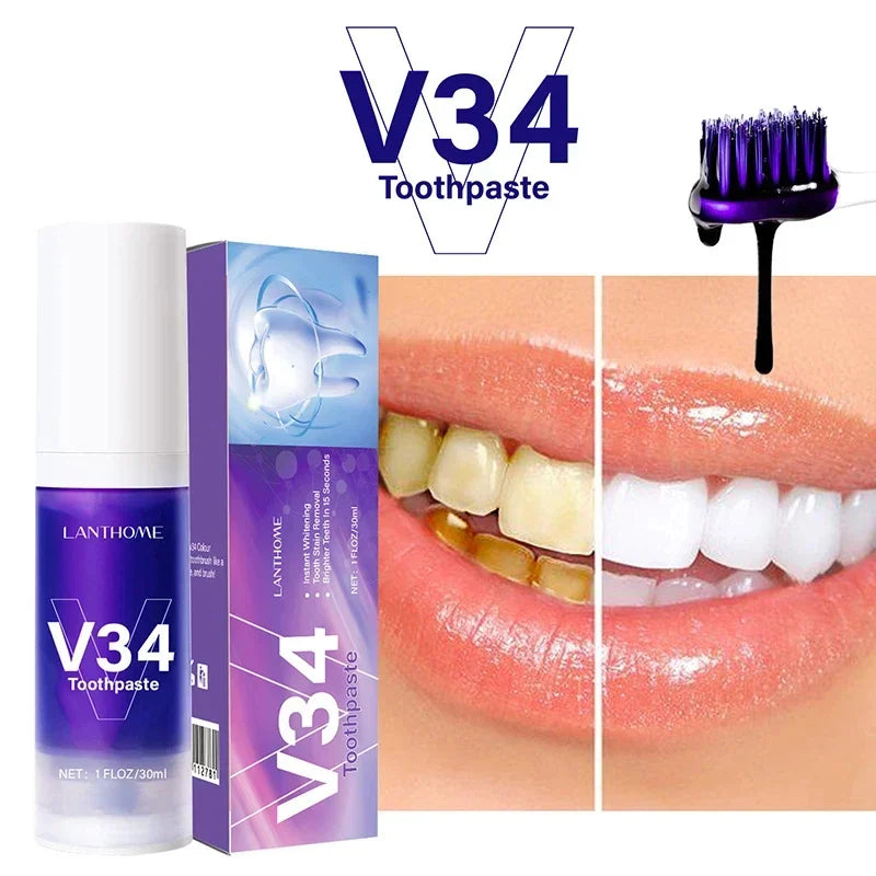 Dentifrice Blanchissant Violet V34 | Élimine Plaque & Taches | Haleine Fraîche | Hygiène Dentaire