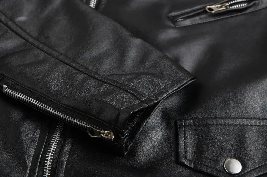 Men's PU Leather Jacket Motorcycle Fashion Slim Fit Leather Coat