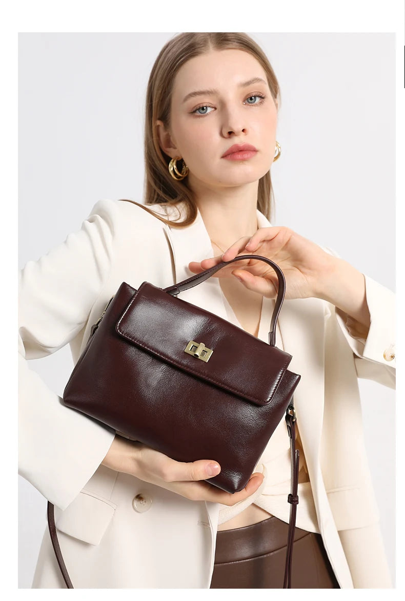 Sac à Main Cuir Véritable Femme | Top Handle Vintage | Cire Huile | Bandoulière Croisée | Designer Luxe