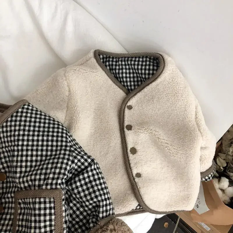 Fashion New Autumn and Winter Warm Jacket Two Sides Wear Plaid Plush Jacket Kids Jackets Winter Clothes DGUKYM 12042