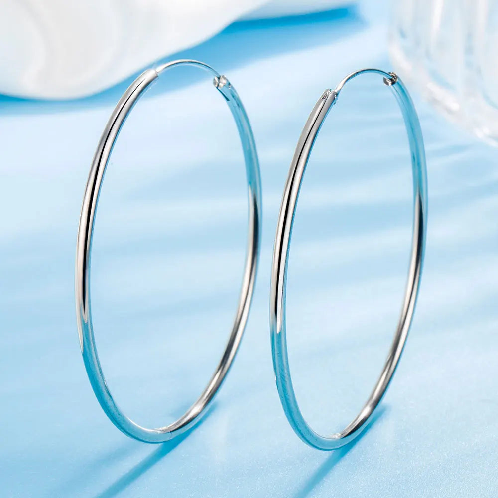 Créoles Rondes Argent 925 | 3/4/5/6cm | Femme | Luxe & Tendance 2024 | Bijou Fête Accessoire Premium