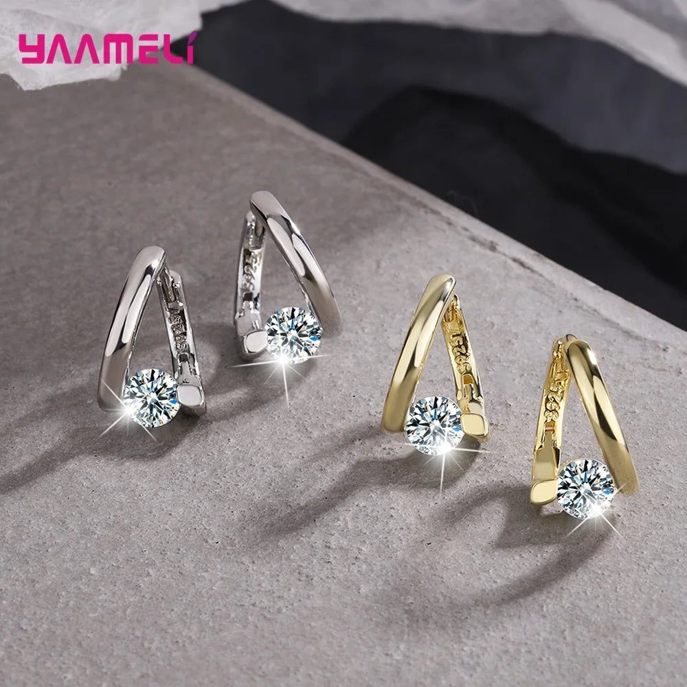Boucles d'Oreilles Créoles | Argent Sterling 925 Plaqué Or | Cristal | Femme & Fille | Mariage & Fiançailles | Bijou Mode