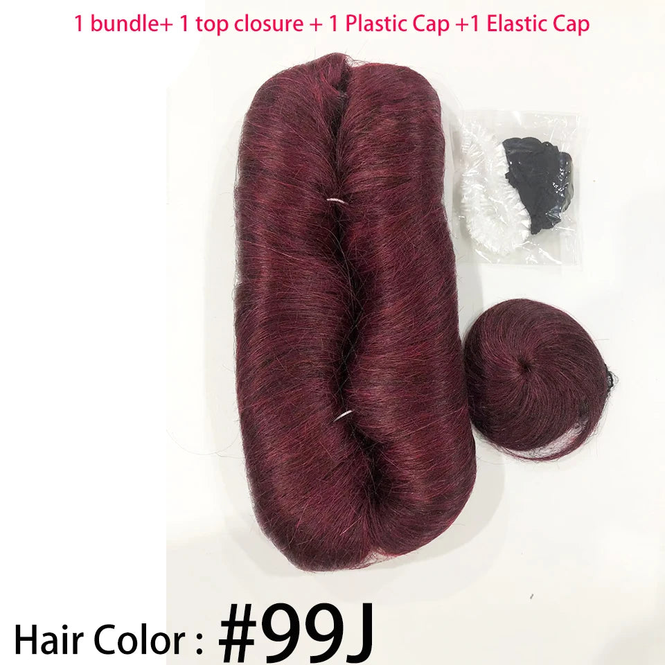 28PCS Brazilian Short Human Hair Extensions #1B#4#30#99J One Pack For A Full Head 100% Human Hair Bundles With Free Closure