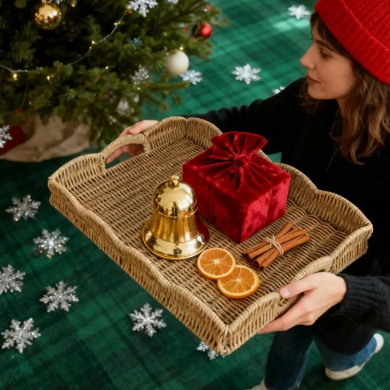 Woven Tray Imitation Rattan Sofa Decor Decorative Tray Basket For Remote Control Book Breakfast Living Room Bedroom Coffee Table