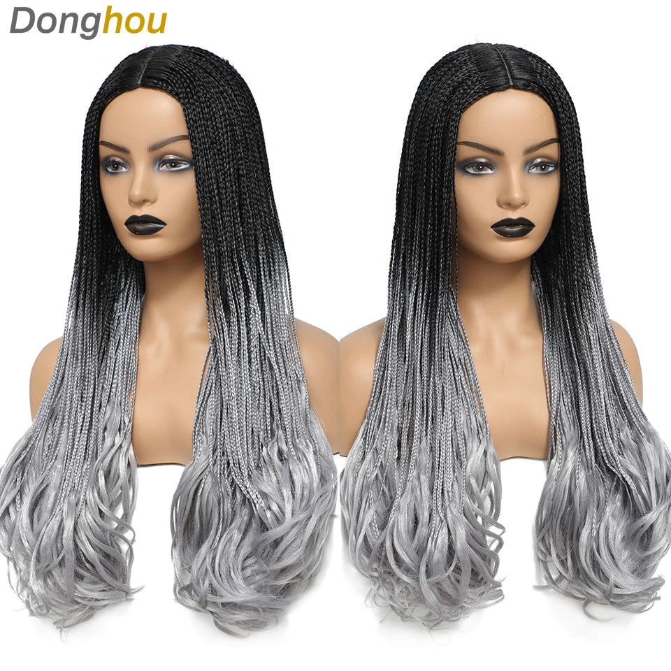 26 Inch Long Box Braided Wigs For Women Synthetic African Braided Wig Micro Twist Box Braid Crochet Hair Curly Ends Wig