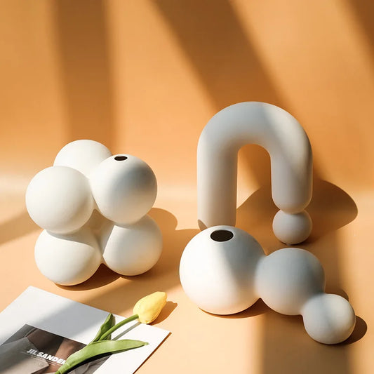 Nordic White Vases Living Room Home Decor Room Decor Pottery And Porcelain Vases For Artificial Flowers Decorative Figurines