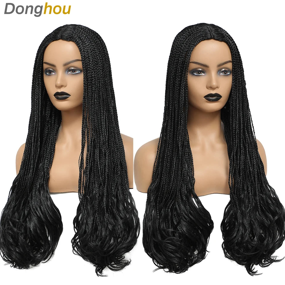 26 Inch Long Box Braided Wigs For Women Synthetic African Braided Wig Micro Twist Box Braid Crochet Hair Curly Ends Wig