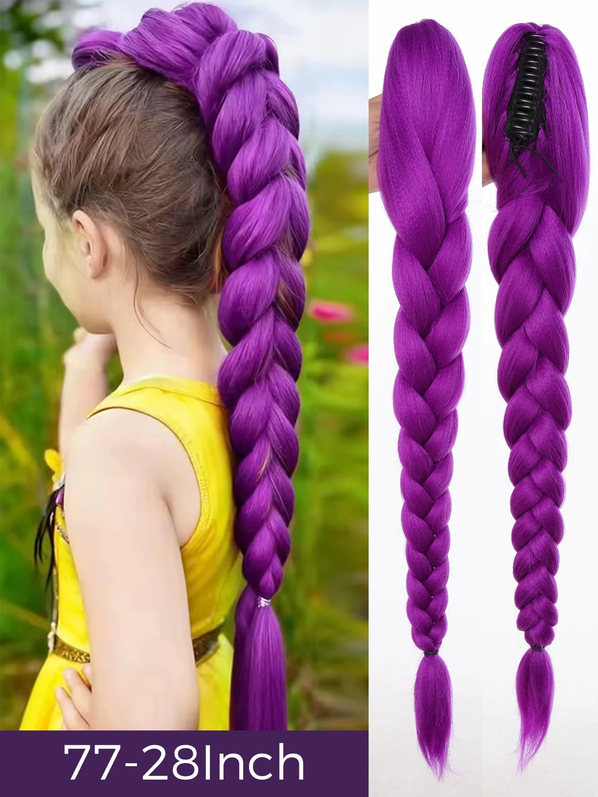 Queue de Cheval Tressée Violette | 32 Pouces | Tinsel Brillant | Extensions Super | Cosplay & Noël | Enfants & Filles
