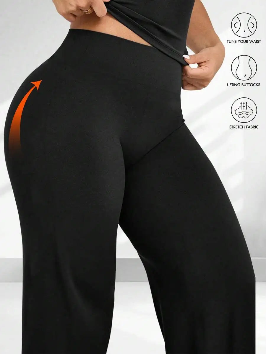 High Waist Wide Leg Casual Pants For Women Multi Functional Hip Lifting Yoga Trousers Soft Polyester Fabric Easy Care Machine Wa