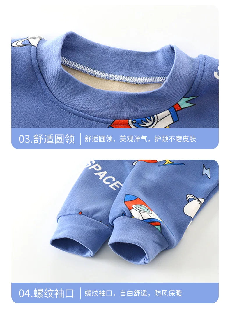 2024 Winter Kids Clothing Sets Warm Fleece Pajamas For Boys And Girls Thicken Children Sleepwear Velvet Baby Thermal Underwear