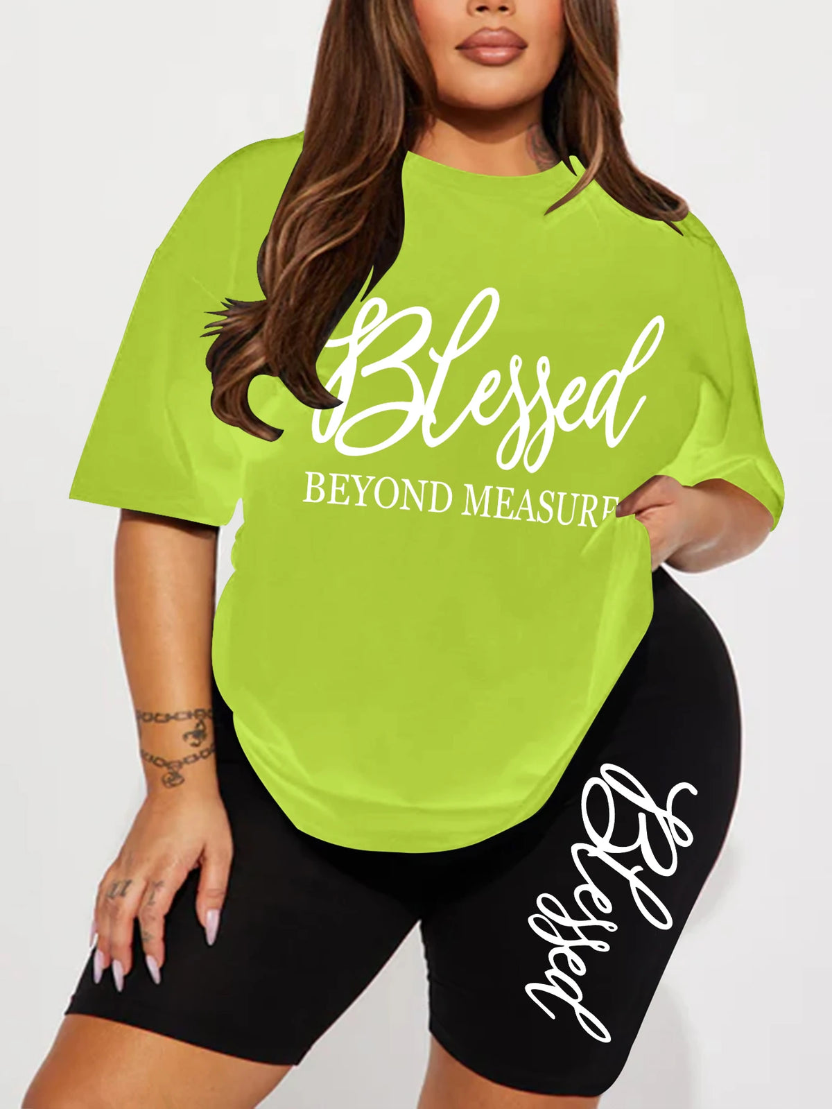 Plus Size Sets for Women Summer 2-Piece Blessed Printed Offers and Liquidation Everything Cheap Elegant Women's Sets Short Sets