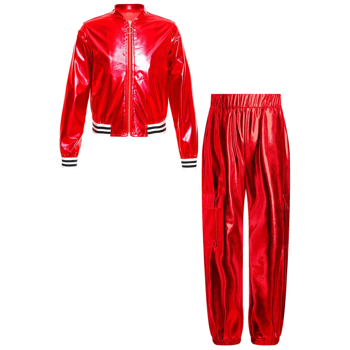 Ensemble Danse Fille Hip Hop | Veste Bomber Métallique & Pantalon | Costume Scène Carnaval Jazz