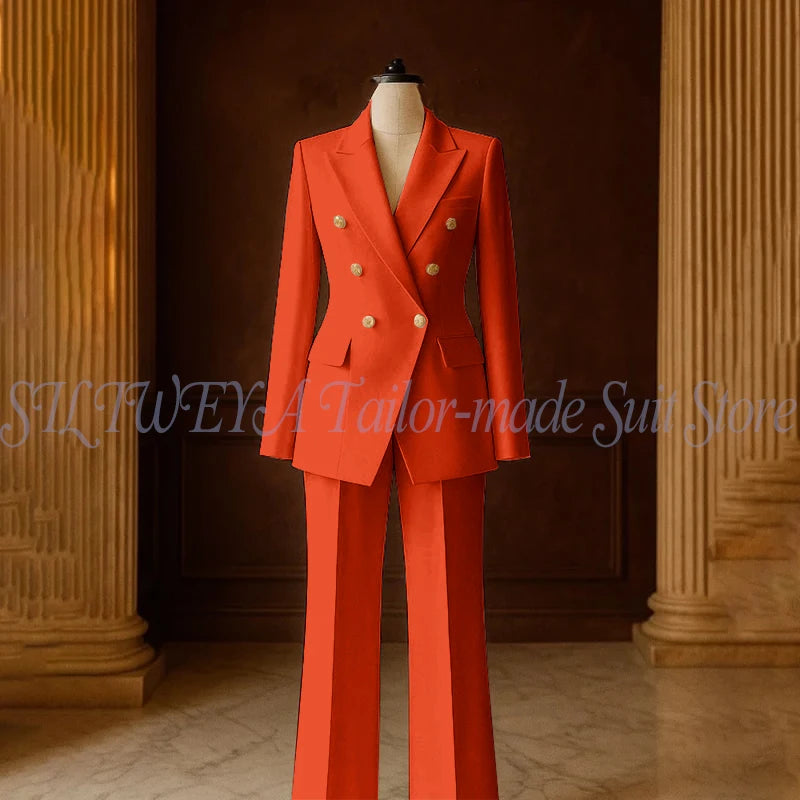 Ensemble Tailleur 2 Pièces Femme | Veste Double Boutonnage & Pantalon Droit | Élégant Bureau Toutes Saisons | Sur Mesure