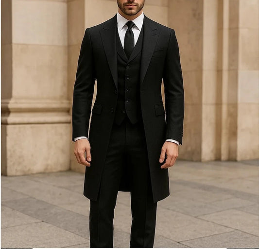 Luxury Black Tailcoat Groom Suit Custom 3-Piece Wedding Tuxedo for Men